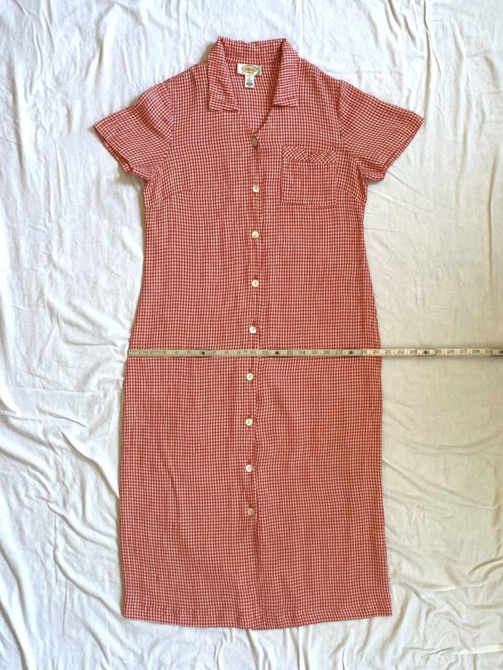 Vintage Talbots Red White Gingham Button Up Midi Dress 6P Short Sleeve Americana - Picture 8 of 11
